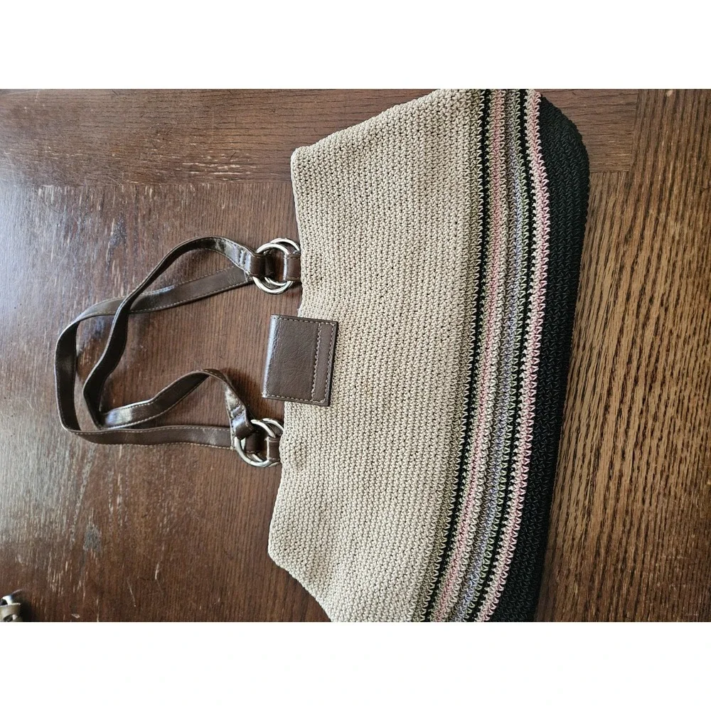Hobo‎ Style Vintage Tan Purse With Color Stripes Snap Closure Shoulder Bag